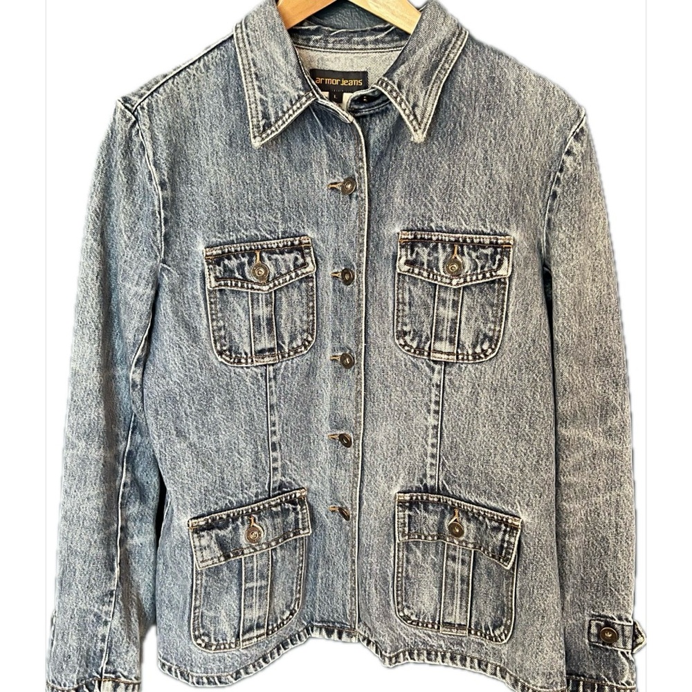 Denim Y2K Button-Up Armor Jeans Military Style Jean Jacket Women’s L